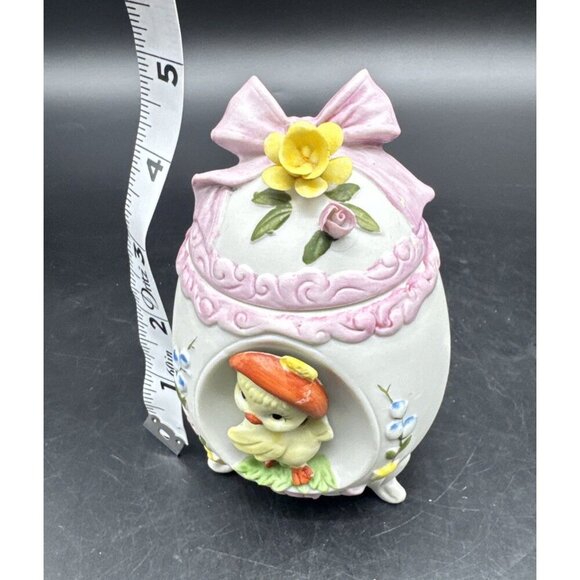 VTG Lefton Bisque Porcelain Yellow Chick Footed Egg Lidded Easter Box Trinket - Picture 9 of 10